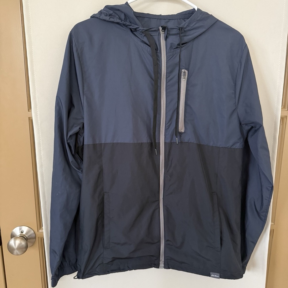 Eddie Bauer‎ Men's Small Navy Blue Grey Full Zip Hooded Lightweight Jacket